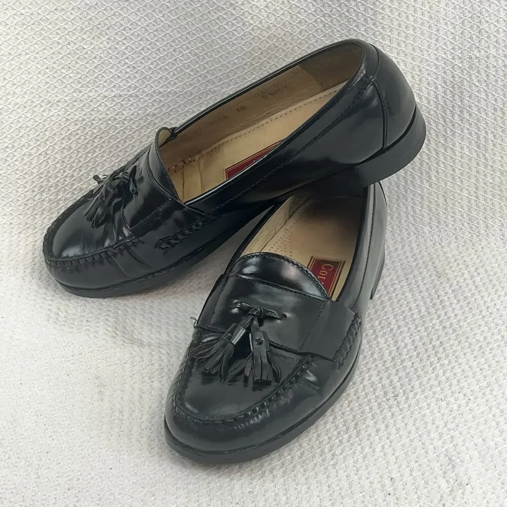 Cole Haan Mens Pinch Tassel Loafers Black Leather Sz 10 Slip On Business Preppy